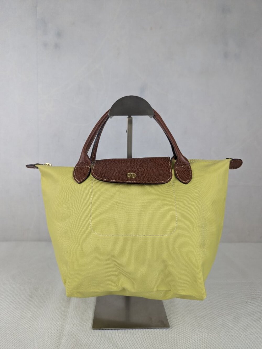 Longchamp Yellow Nylon Tote with Brown Leather Trim